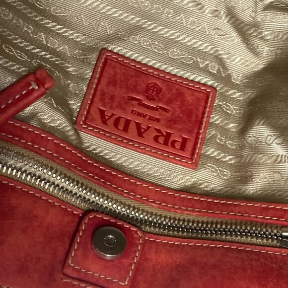 PRADA Bucket type Logo drawstring bag Shoulder Bag Leather/Canvas Beige/Red - Picture 16 of 16